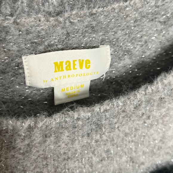 Anthropologie Maeve Bow Sweater Womens Medium Gray Novelty Metallic Sparkle - Picture 5 of 10